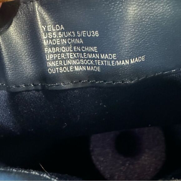 JUSTFAB Yelda Navy Blue Gold Buckle Knee High Heeled Pointed Toe Boots - Picture 9 of 9